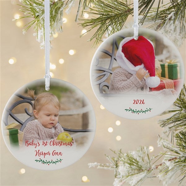 Personalized Baby Photo Ornament - Holly Branch - 19829
