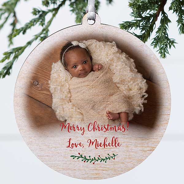 Personalized Baby Photo Ornament - Holly Branch - 19829