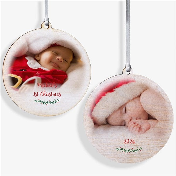 Personalized Baby Photo Ornament - Holly Branch - 19829