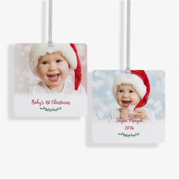 Personalized Baby Photo Ornament - Holly Branch - 19829