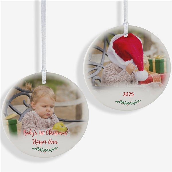Personalized Baby Photo Ornament - Holly Branch - 19829