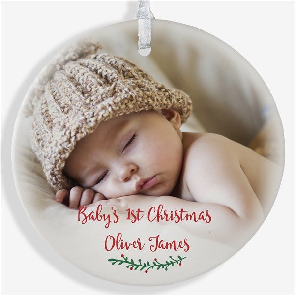 Personalized Baby Photo Ornament - Holly Branch - 19829