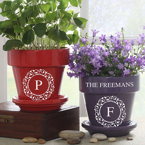 Circle & Vine Purple Monogram Flower Pot