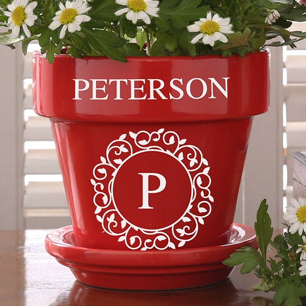 Custom Monogram Flower Pot - Circle & Vine - 19989