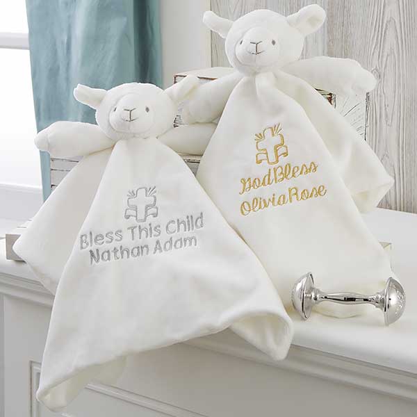 Christening Lamb Personalized Blankie for Baby Girl or Baby Boy