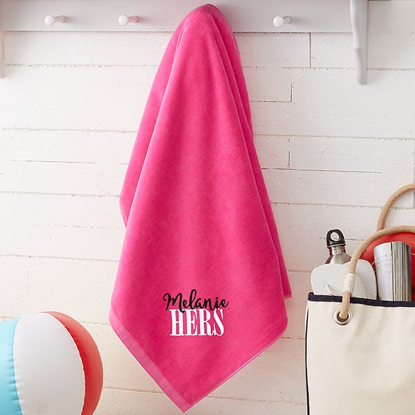 His or Hers Embroidered 36x72 Honeymoon Beach Towel Hot Pink