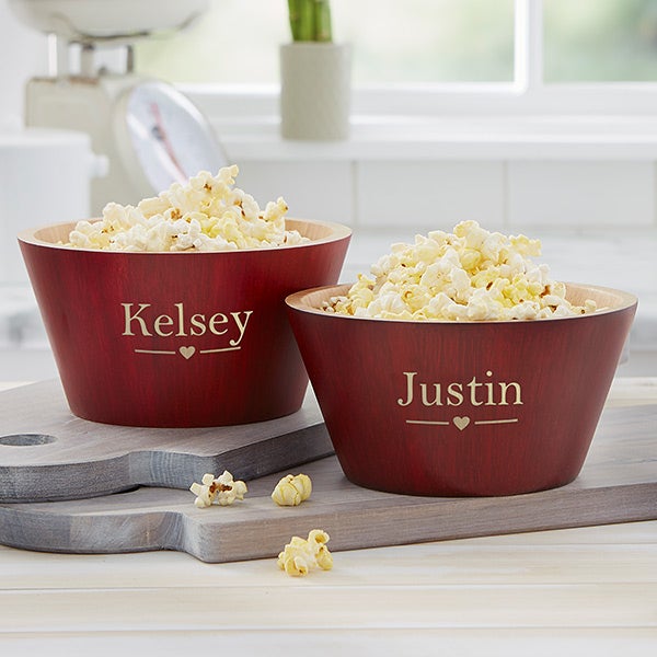 Personalized Red Bamboo Bowls - Wedding Couple - 20149