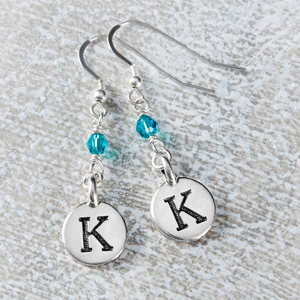 Personalized Dangle Initial Birthstone Earrings Personalized Dangle Initial Birthstone Earrings 20241d