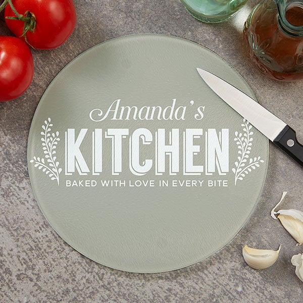 Personalized Round Glass Cutting Boards - Her Kitchen - 20468