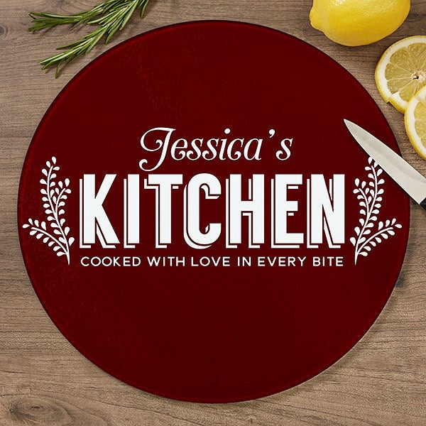 Personalized Round Glass Cutting Boards - Her Kitchen - 20468