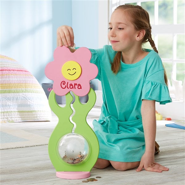 Large Personalized Piggy Bank For Girls - Flower - 20476