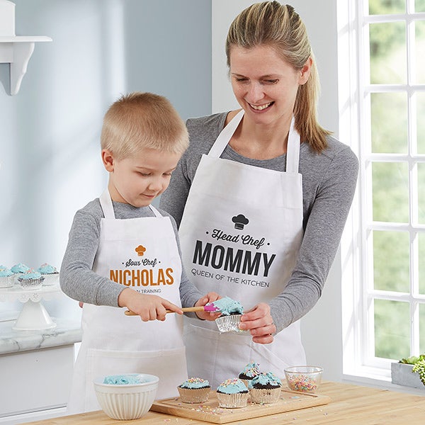 Personalized Matching Aprons & Potholders - Chef & Junior Chef