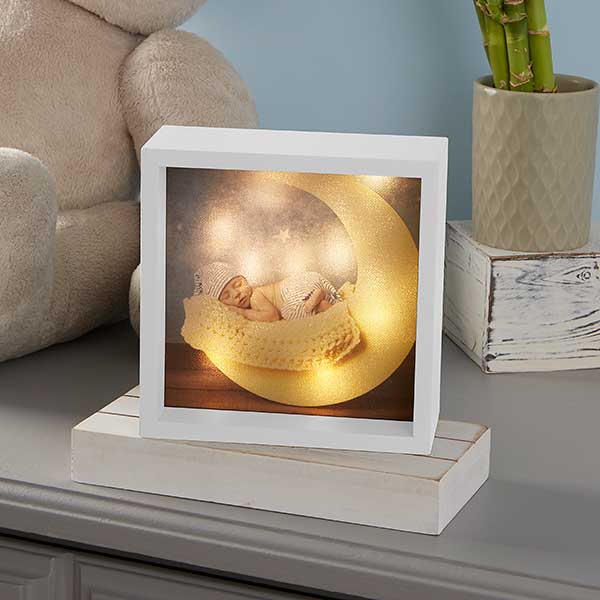 Personalized 6x6 Ivory Baby Photo LED Shadow Box Baby Gifts
