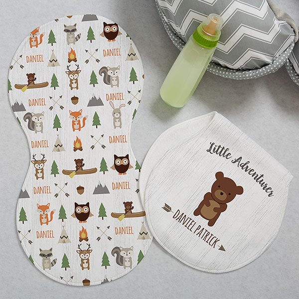 Personalized Burp Cloths - Woodland Adventure - 20619