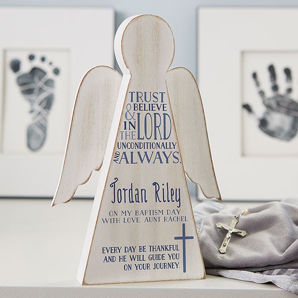 Baptism Baby Name Personalized Wood Angel