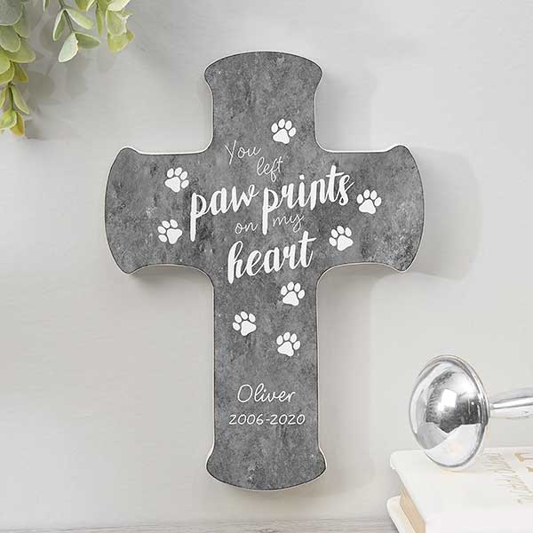 Paw Prints On My Heart Personalized Wall Cross - 20956