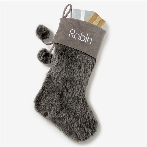 Embroidered Faux Fur Christmas Stocking - 20986