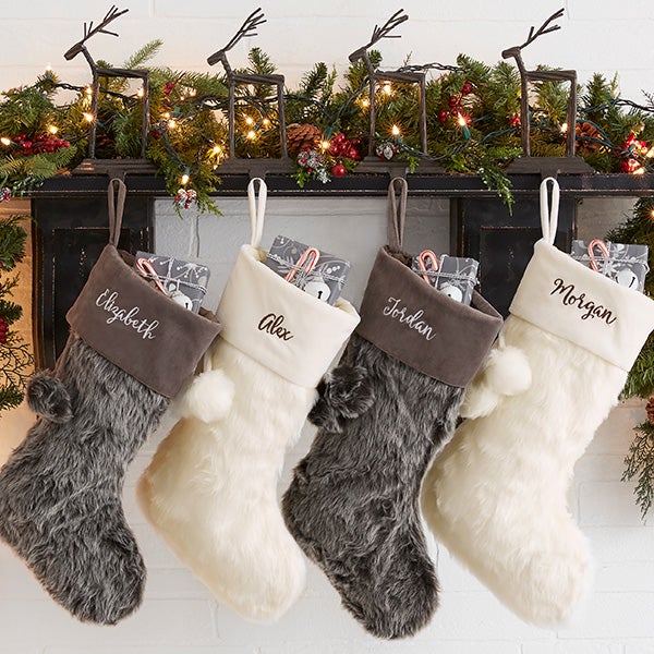 Embroidered Faux Fur Christmas Stockings