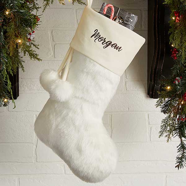Domain Christmas Stockings Beige White Trim Embellish White Faux Pearl Padded 
