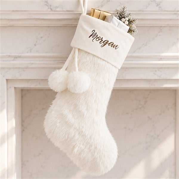 Embroidered Faux Fur Christmas Stocking - 20986