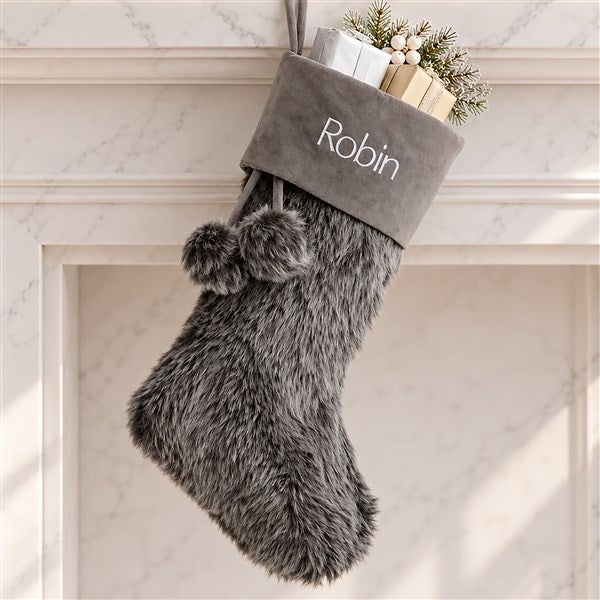 Embroidered Faux Fur Christmas Stocking - 20986