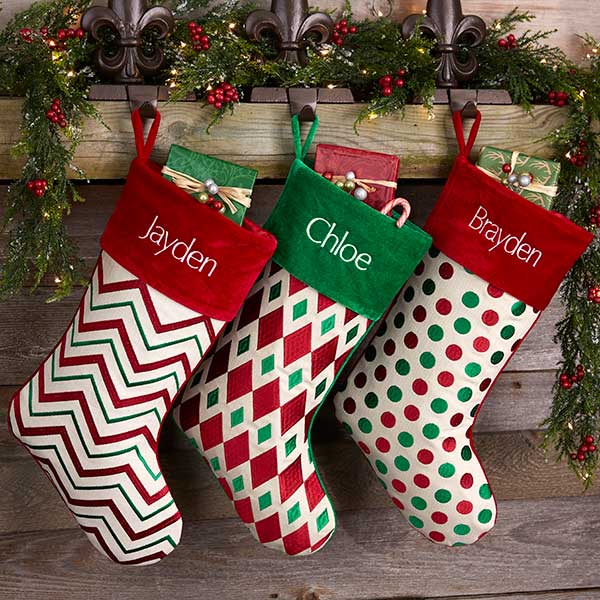 Red & Green Polka Dot Personalized Christmas Stockings Christmas