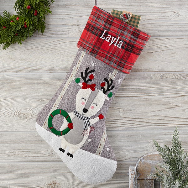 18 Inches Cute Xmas Stockings Great Quality Burlap Plaid Embroidery Style for Family Holiday Christmas Party Classic Decor DZY Large Christmas Stockings 4pack 