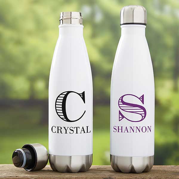 Striped Monogram Personalized Insulated Water Bottles - 21084