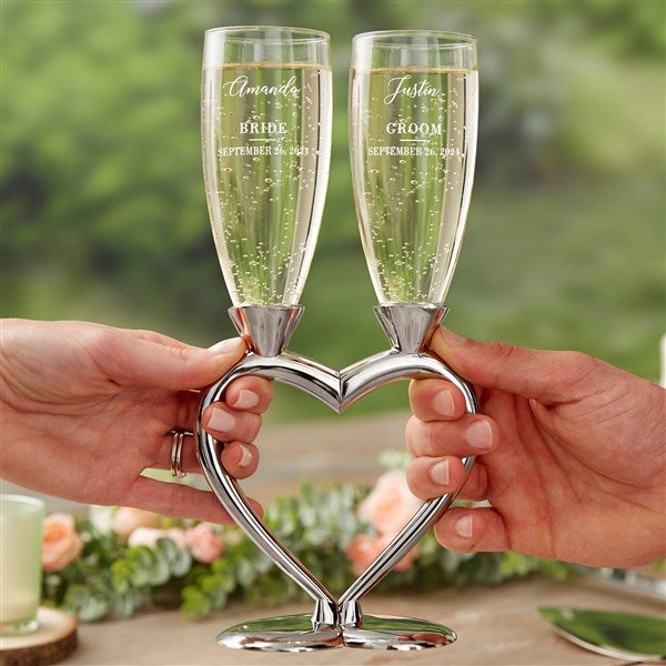 Personalized Wedding Flutes Connected Hearts