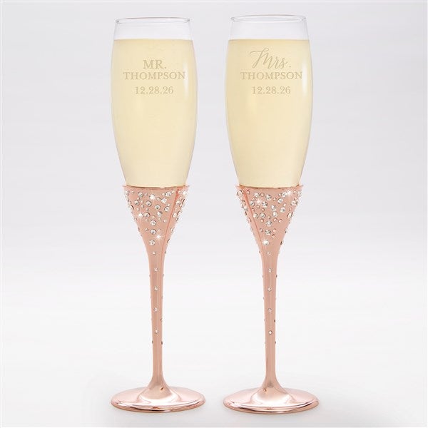 Radiant Rose Gold Etched Wedding Champagne Flutes - 21110