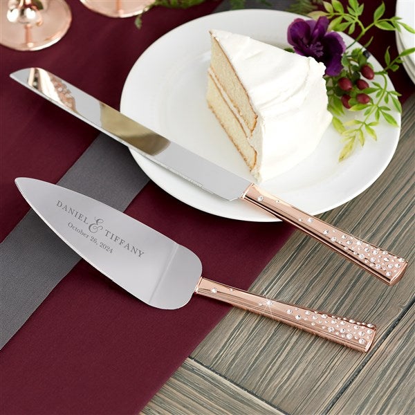 Radiant Rose Gold Etched Wedding Champagne Flute Set