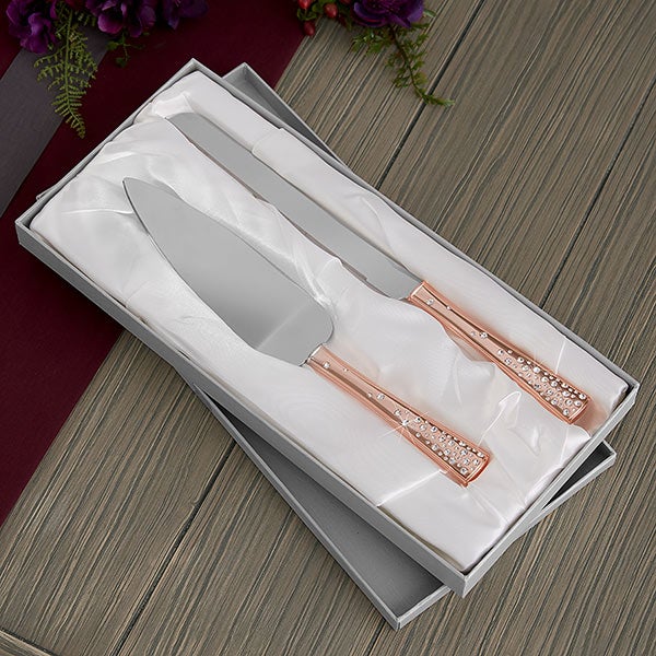 Rose Gold Engraved Cake Knife & Server Set