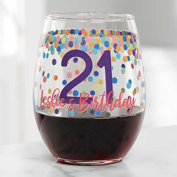 Confetti Cheers Personalized Birthday Wine Glasses - 21157