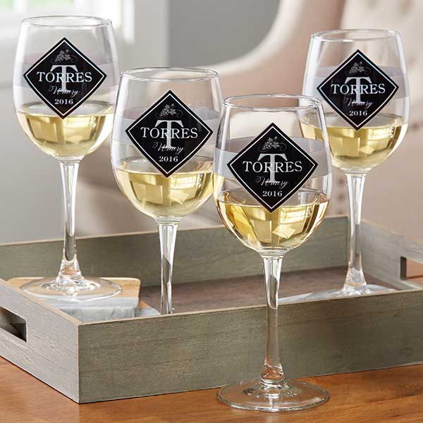 Monogrammed White Wine Glass Set - Gold