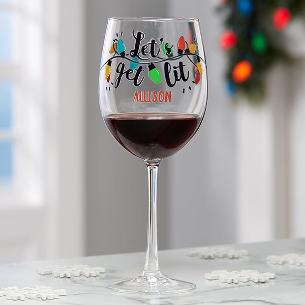 Let's Get Lit Personalized Christmas Wine Glasses - 21161