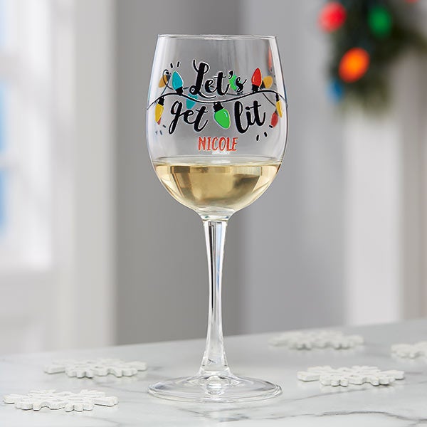 Let's Get Lit Personalized Christmas Wine Glasses - 21161