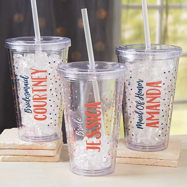 Cute Personalized Clear Tumbler - Bridal Party Cup - Custom Tumbler with Lid