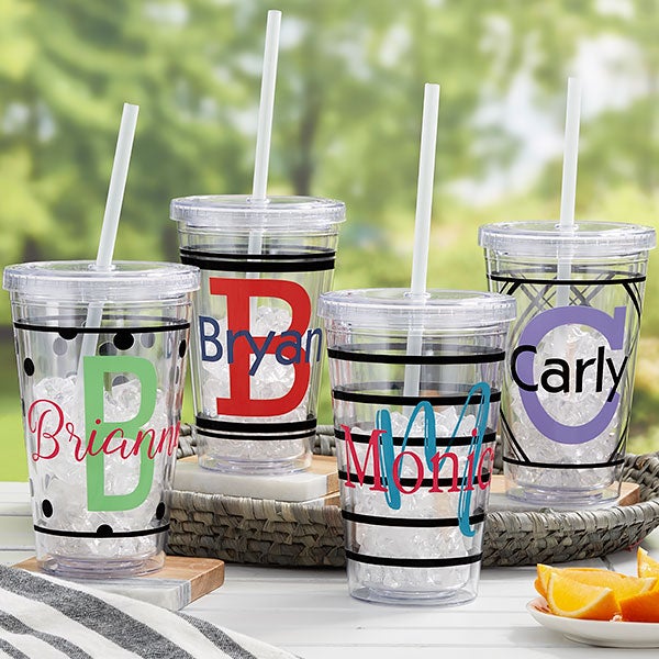 Monogrammed 16 OZ. Acrylic Tumbler with Lid and Straw – Preppy Monogrammed  Gifts