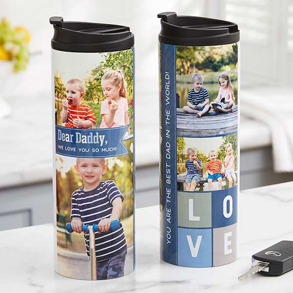 Dear Dad Personalized Engraved Tumbler With Kids Names, Stainless Cup, Gift  For Him