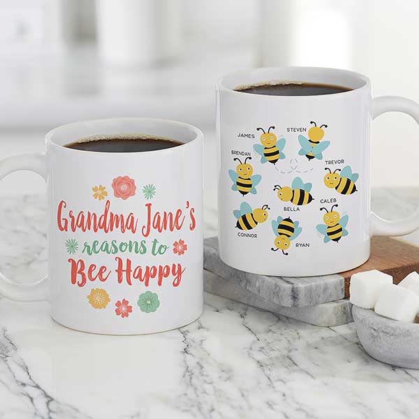 Bee Happy Personalized Bee Coffee Mugs - 21284