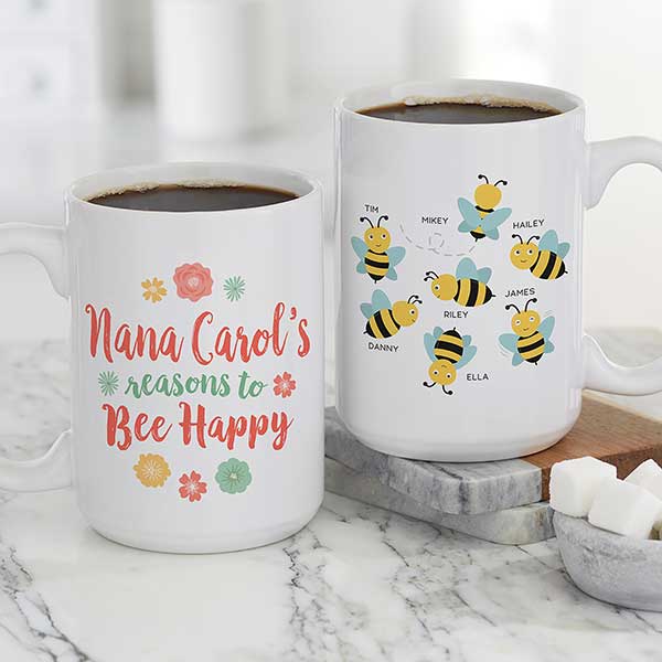 Bee Happy Personalized Bee Coffee Mugs - 21284