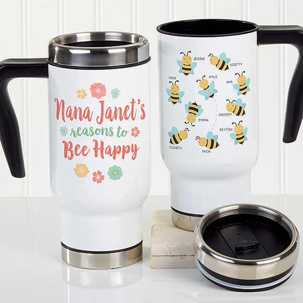 Bee Happy Personalized Bee Travel Mugs