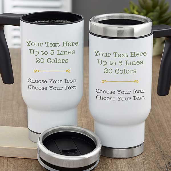 Personalized 20 oz Stainless Steel Tall Insulated Coffee Mug with Handle  and Lid - Customized with Your Name or Text