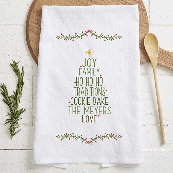 Custom Christmas Dish Towels  Personalized Holiday Tea Towel Set