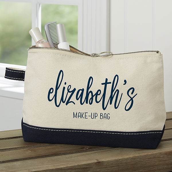 Scripty Name Navy Makeup Bag