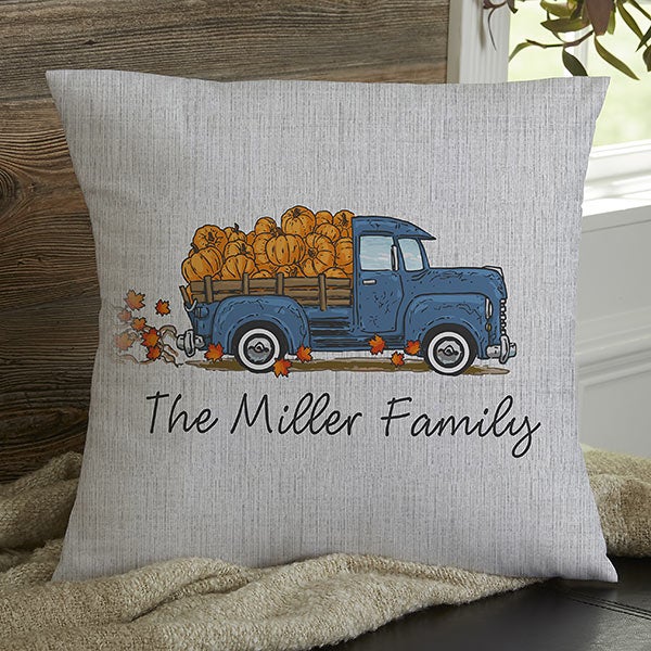 Classic Fall Vintage Truck Personalized Lumbar Outdoor Throw Pillow - 12x22
