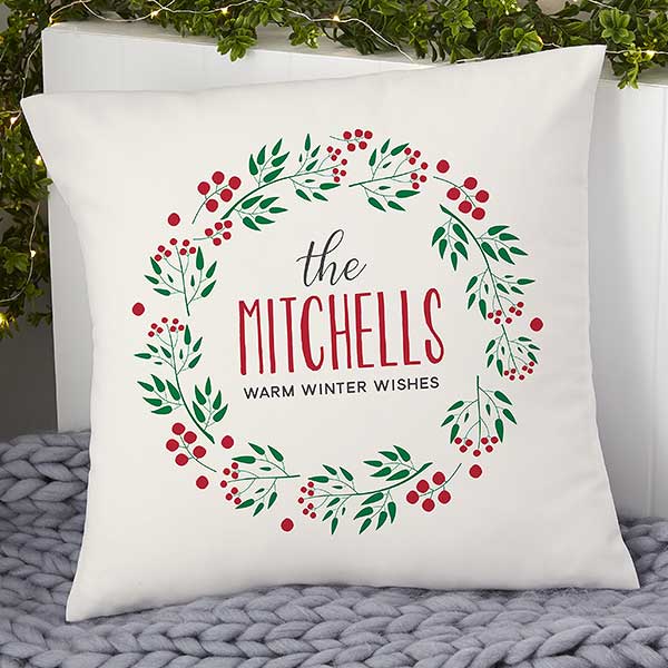 Personalized Christmas Throw Pillows - Holiday Wreath - 21439