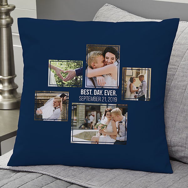 Wedding Photo Collage - Custom 5 Photo Throw Pillows - 21468