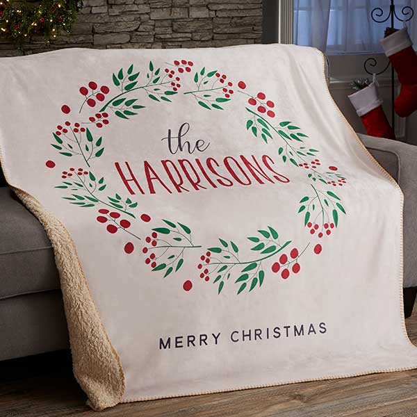 Christmas Wreath Personalized Blankets - 21531