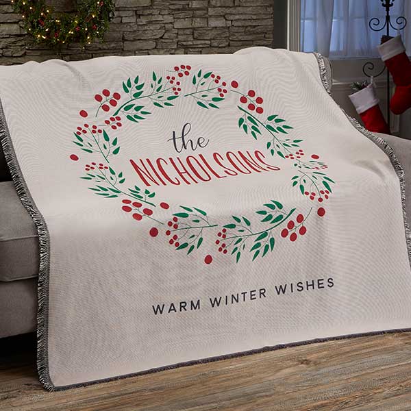 Christmas Wreath Personalized Blankets - 21531